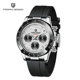 PAGANI DESIGN Men Quartz Chronograph Watch RoseGold Case Black Ceramic Bezel Brown Dial Rubber Strap Waterproof Sports watch+box Khamik Shop Online