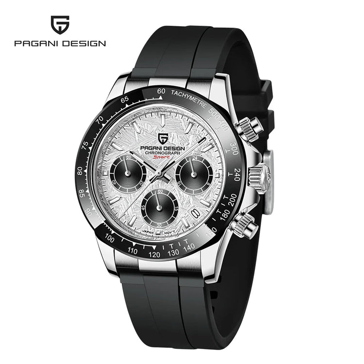 PAGANI DESIGN Men Quartz Chronograph Watch RoseGold Case Black Ceramic Bezel Brown Dial Rubber Strap Waterproof Sports watch+box Khamik Shop Online