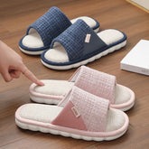 Linen Slippers Women And Men Household Indoor Floor Slippers Daily Home Simple Plain Mute Anti-Slip Comfortable Slippers Khamik Shop Online