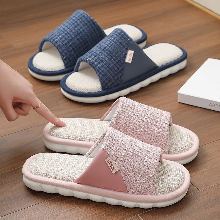 Linen Slippers Women And Men Household Indoor Floor Slippers Daily Home Simple Plain Mute Anti-Slip Comfortable Slippers Khamik Shop Online