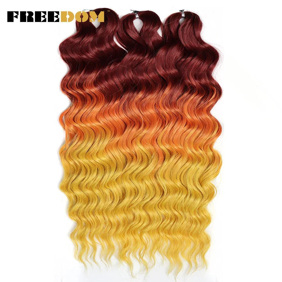FREEDOM Synthetic Curly Braiding Hair Extensions 24 Inch/60 cm Long Deep Wavy Twist Crochet Braids Hair Ombre Brown Rainbow Hair Khamik Shop Online