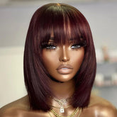 Short Bob Wig Layered with Bangs Straight Human Hair Bob with Bangs 400 Density Wig Human Hair Straight 99j Bob Wig For Women Khamik Shop Online