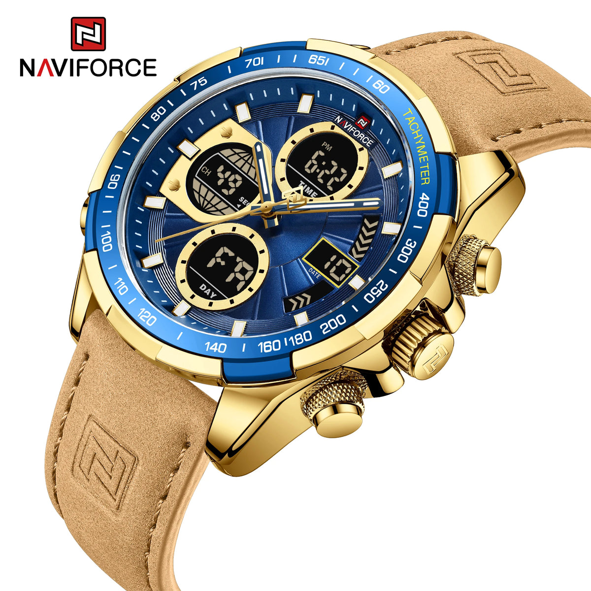 2022  Sport Watches for Men Strong Luminous Dual Display Waterproof Quartz Genuine Leather Wristwatch Relogio Masculino