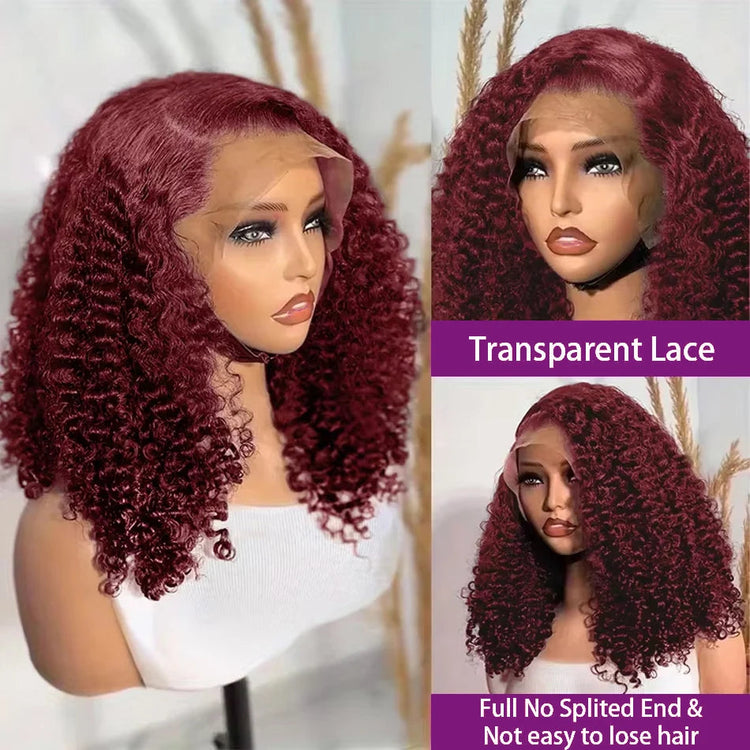 99J Burgundy Color Deep Wave Short Bob Human Hair Wigs 13x4 Lace Front Wig 10-16 Inch 100% Human Hair Curly Bob Wig 250% Density Khamik Shop Online