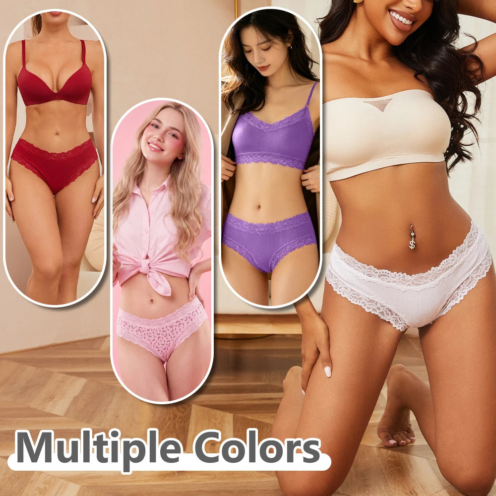 3Pcs Cotton Lace Patchwork Bikini Panties Women Seamless Floral Print Brazilian Pants Low Waist Breathable Female Sexy Lingerie Khamik Shop Online