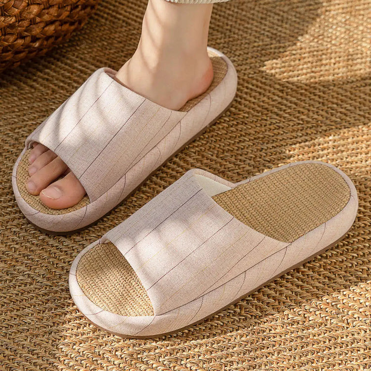 Summer Women Home Slippers Linen Summer Flats Shoes Breathable Sandals Comfortable Non-Slip Soft Slides Indoor Men Slippers Khamik Shop Online