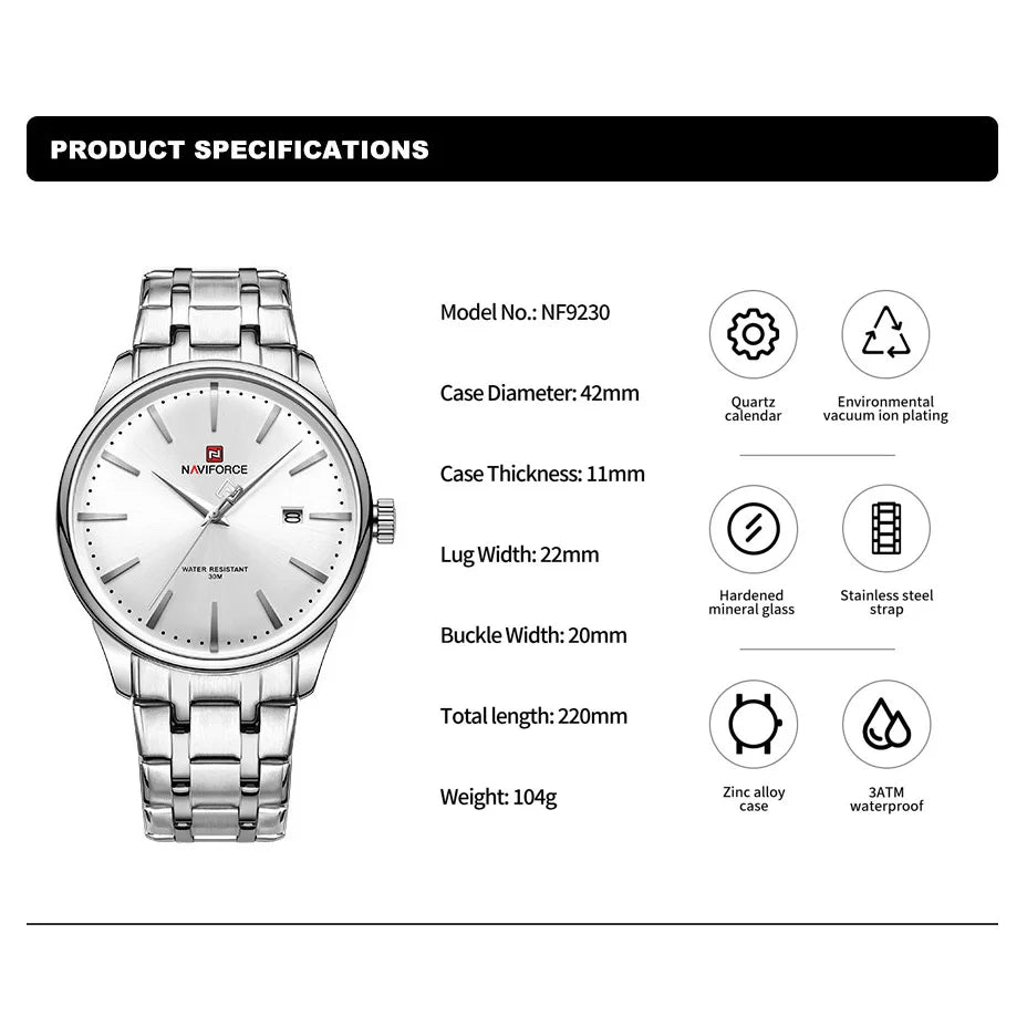 Luxury Men'S Calendar Watches Waterproof Fashion Business Stainless Steel Strap Quartz Wristwatches Relogio Masculino