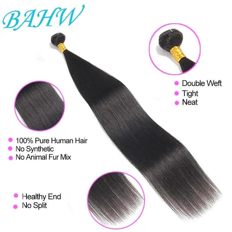 13x4 Transparent  Lace Frontal with Bundles Brazilian Virgin Human Hair With Lace Front Straight Hair Extension Natural Black Khamik Shop Online