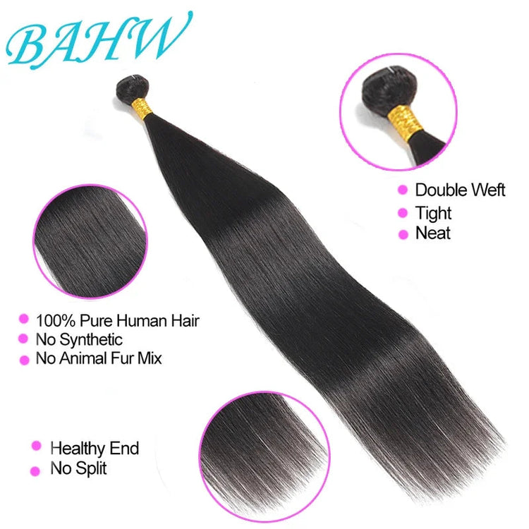 13x4 Transparent  Lace Frontal with Bundles Brazilian Virgin Human Hair With Lace Front Straight Hair Extension Natural Black Khamik Shop Online
