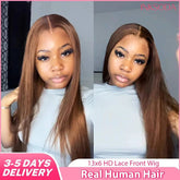 220% Density 34 Inch Chocolate Brown Bone Straight Lace Front Human Hair Wig Straight Wig 13x6 Transparent HD Lace Frontal Wigs Khamik Shop Online