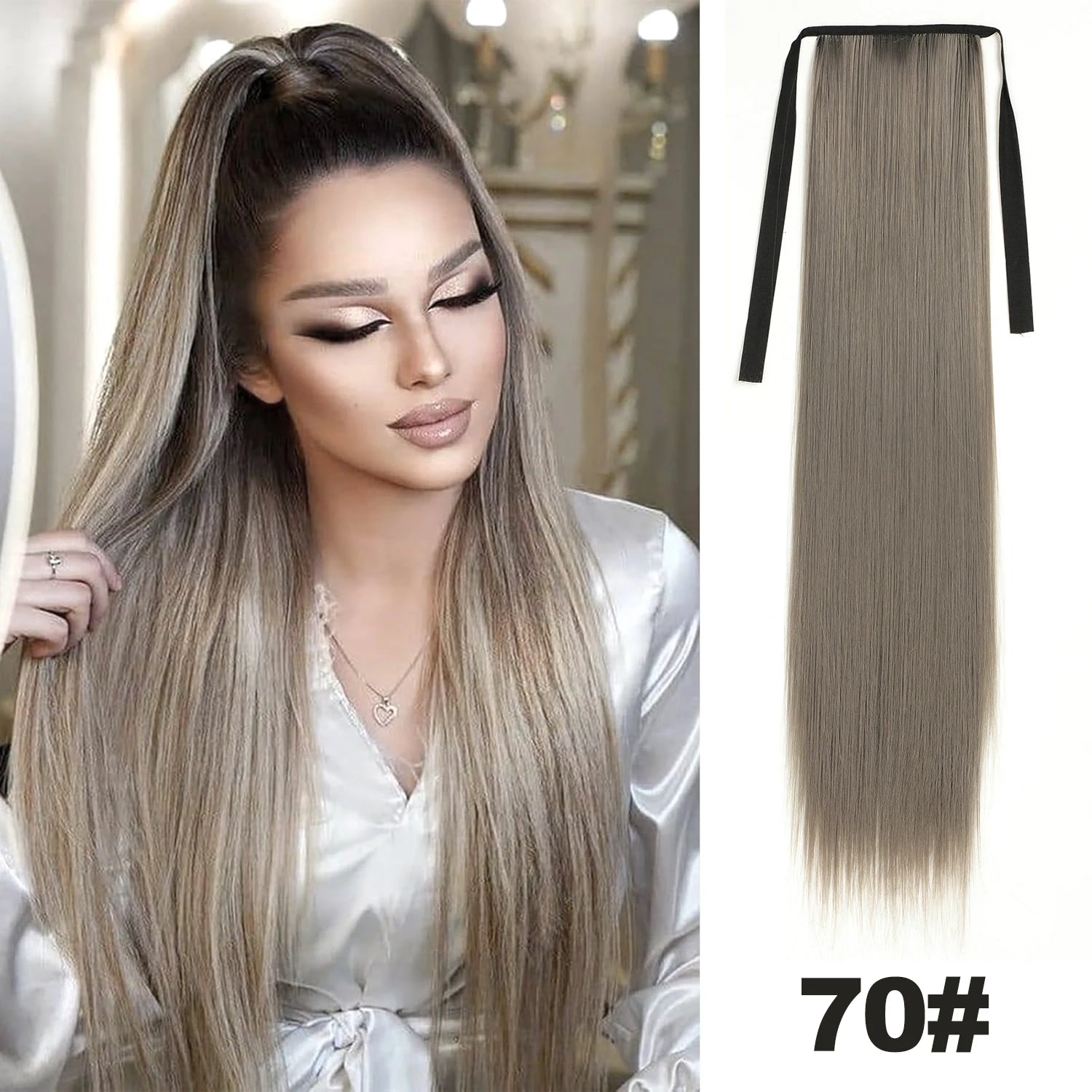 Straight Long Ponytail Extensions 22inch Natural Black Wrap Around Synthetic Hair Piece Pony Tail Hair Hairpieces for Women Girl Khamik Shop Online