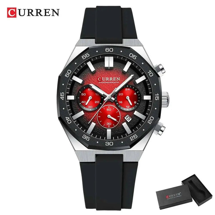 CURREN Fashion Casual Men Sports Watch Chronograph Silicone Belt Auto Date Dial Quartz Wristwatch Male Reloj Relogio Masculino Khamik Shop Online