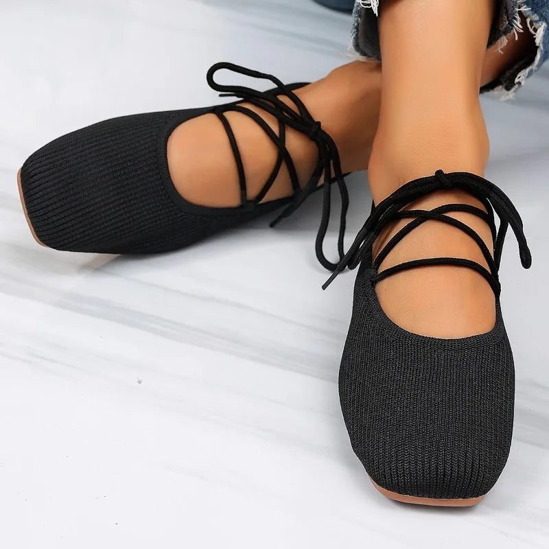 French Flat Mary Jane Shoes 2026 Summer New Breathable Lightweight Ballet Versatile Knitted Women&