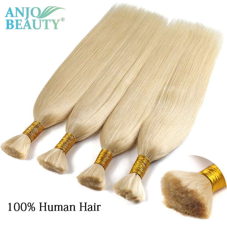 100% Real Human Hair Bulk Blonde no Weft Honey Hair Bulks Vietnamese Virgin Hair Straight Weaving Hair for Braiding Khamik Shop Online