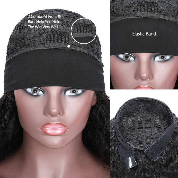 Headband Wig Water Wave Human Hair Scarf Wig No GLUE Easy Wear Cerise Alfie