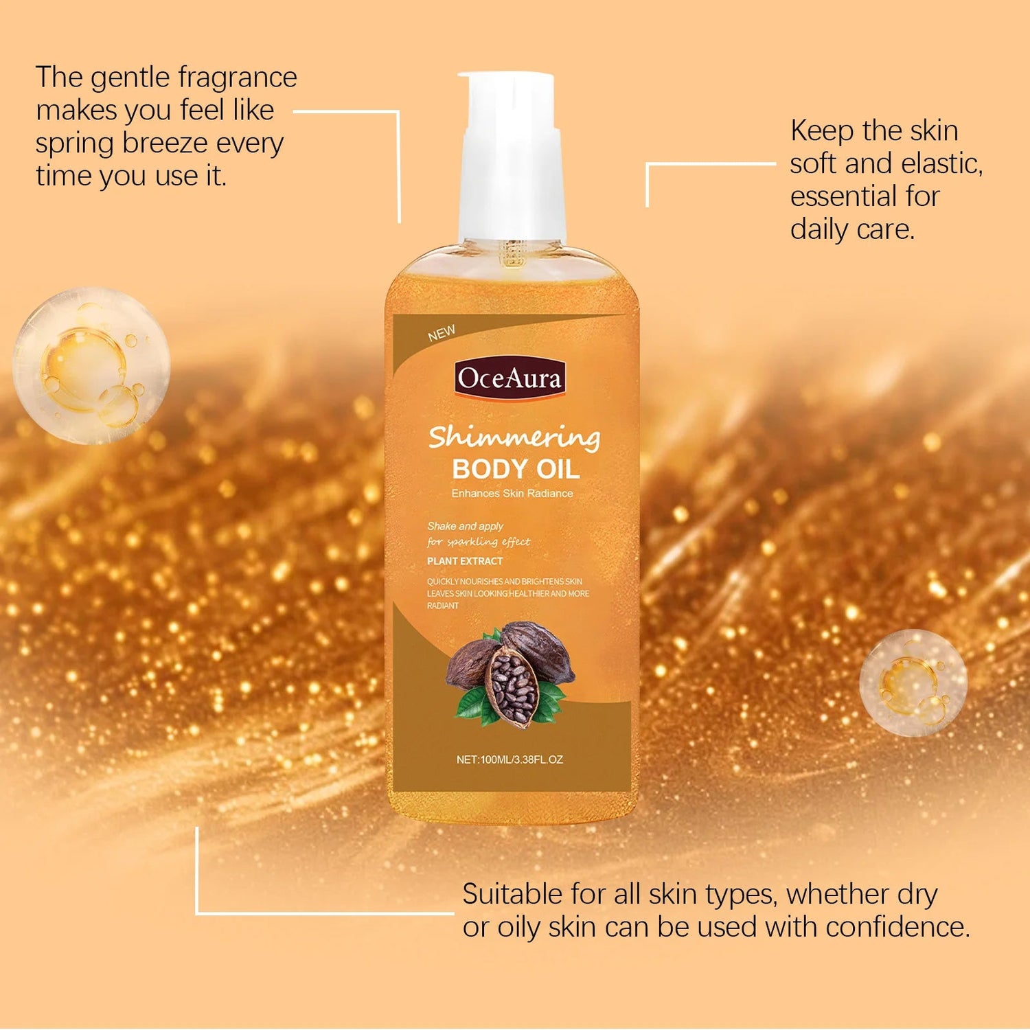 Oceaura 100ml Shimmering Body Oil for Daily Moisturizing Nourishing Glowing Skin Care Sparkling Massage Brighten Body Care Khamik Shop Online