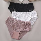 3PCS/Set Luxury Floral Embroidery Lace Panties Women Briefs Sexy Hollow Lingerie Female Underwear Ladies Breathable Underpants Khamik Shop Online