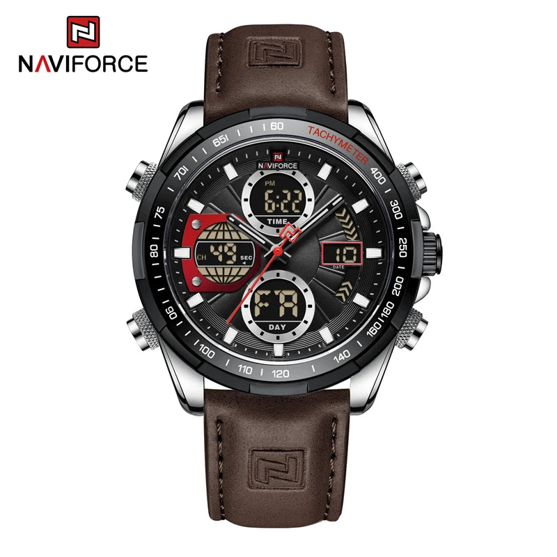 2022  Sport Watches for Men Strong Luminous Dual Display Waterproof Quartz Genuine Leather Wristwatch Relogio Masculino