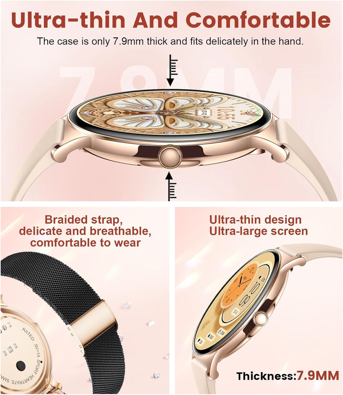 Smart Watches for Women with Answer/Make Calls, 1,43" HD AMOLED Smart Watch with 120+Sports Fitness Tracker/Calorie, IP68 Waterproof Reloj Intente Para Mujer, Android Ios Smartwatch