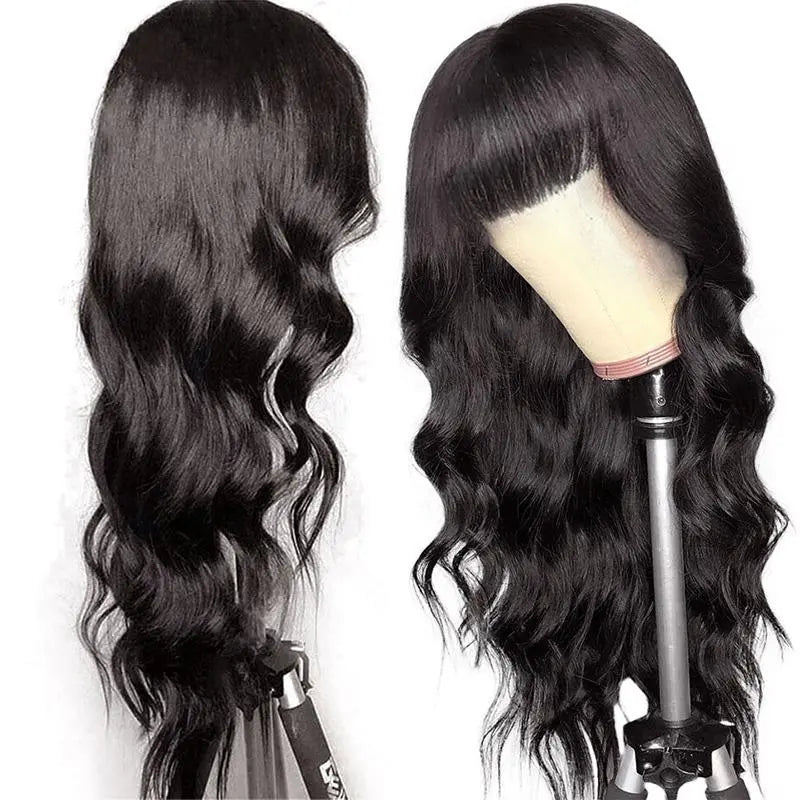 Body Wave Human Hair Wigs With Bangs Full Machine Made Brazilian Human Cerise Alfie