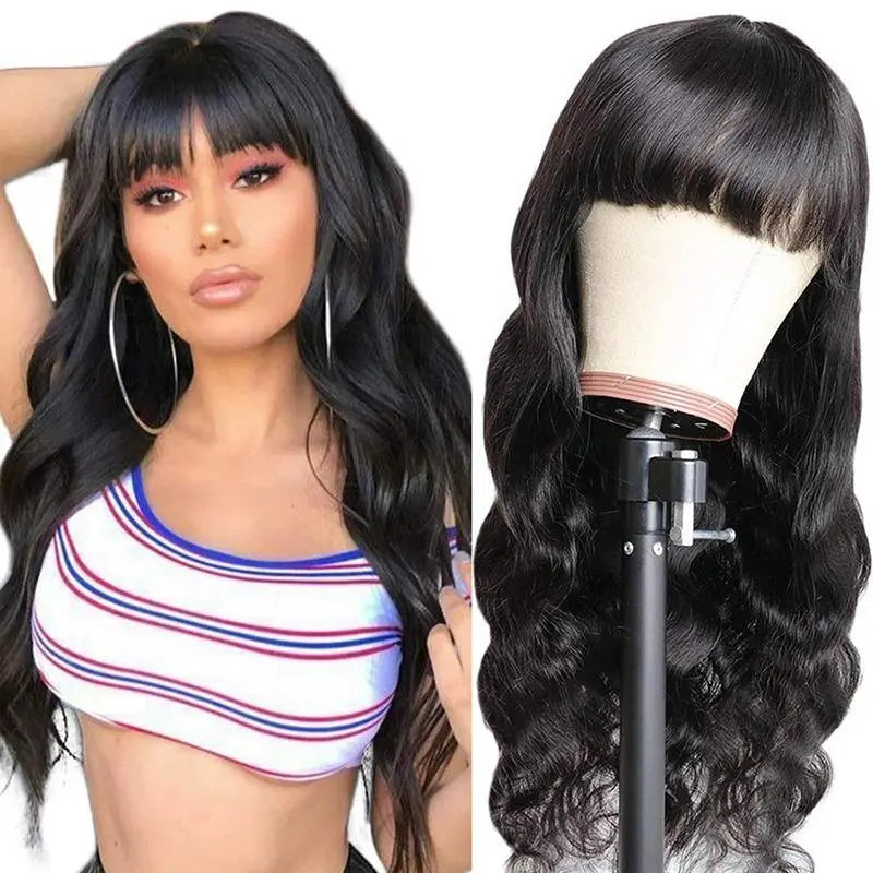 Body Wave Human Hair Wigs With Bangs Full Machine Made Brazilian Human Cerise Alfie