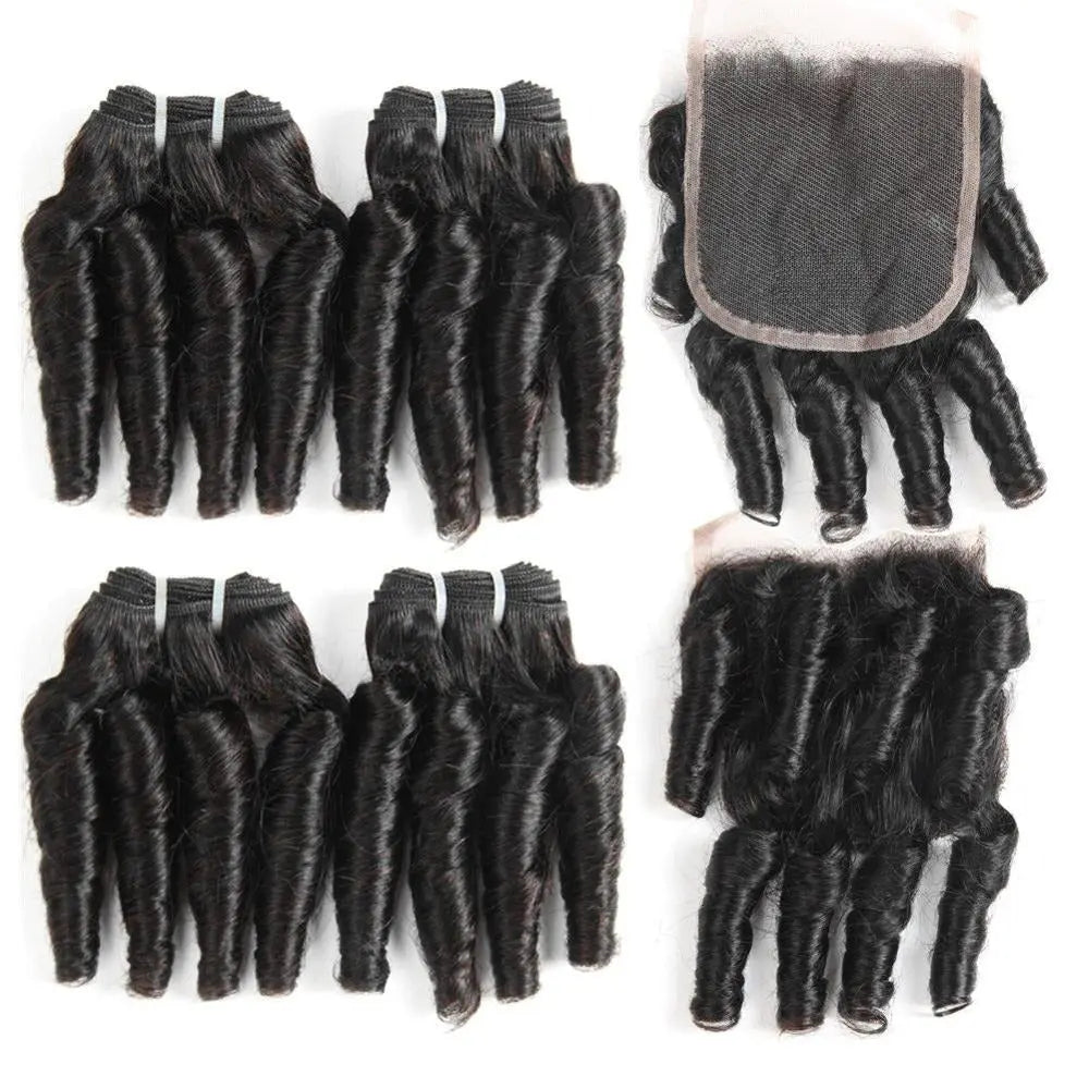 10A Grade 3/4 Spring Curl Fumi Human Hair bundles with 4x4 Closures & Cerise Alfie