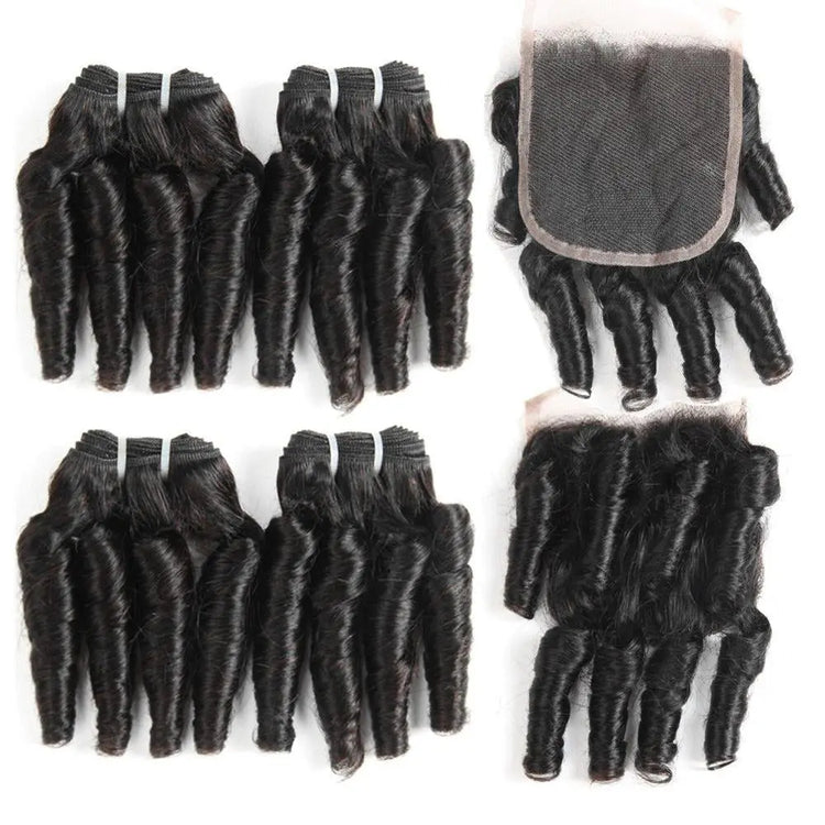 10A Grade 3/4 Spring Curl Fumi Human Hair bundles with 4x4 Closures & Cerise Alfie