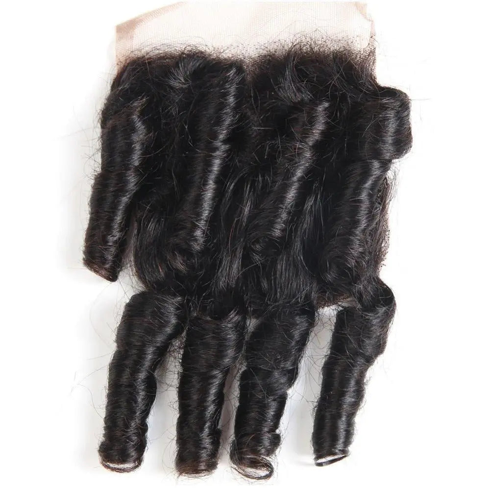 10A Grade 3/4 Spring Curl Fumi Human Hair bundles with 4x4 Closures & Cerise Alfie