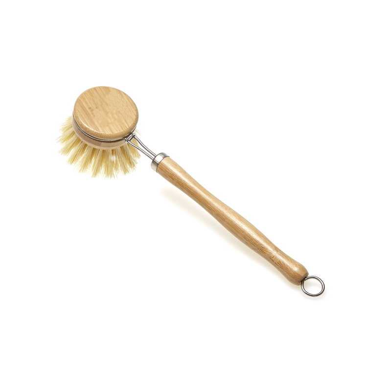 Wooden and Sisal Dish Brush with 2 Pieces Replacement Brush Heads Yellow Lavender