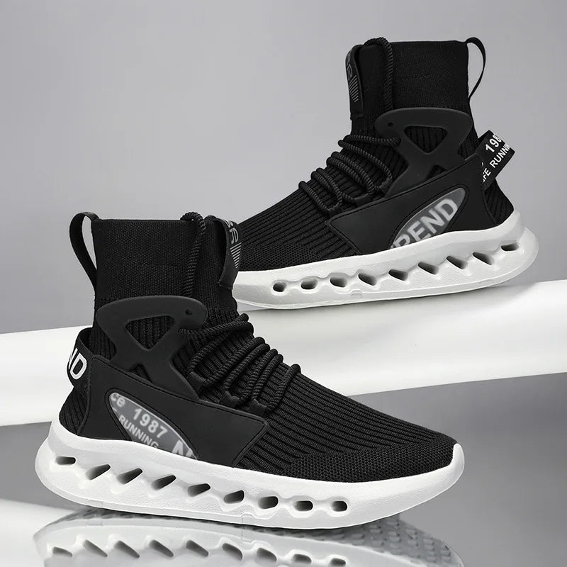 Trendy Men High Top Sock Shoes Breathable Mesh Thick Sole Trend Man Sneakers Fashion Youth Casual Running Sports Shoes for Men Khamik Shop Online