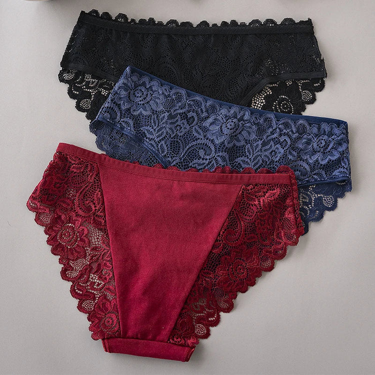 3PCS/Set Luxury Floral Embroidery Lace Panties Women Briefs Sexy Hollow Lingerie Female Underwear Ladies Breathable Underpants Khamik Shop Online