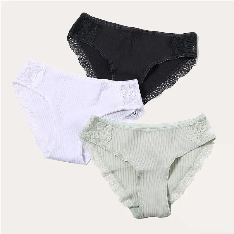 3PCS/Set 6 Color Women Panties Cotton Lace Briefs Solid Color for Female Striped Sexy Cotton Underwear Lingerie Low Waist Flower Khamik Shop Online