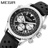 MEGIR Silver Black Quartz Watch Men Military Sport Chronograph Wristwatch with Silicone Strap Luminous Hands Auto Date 2236 Khamik Shop Online