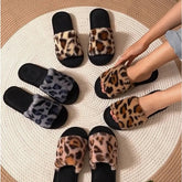 2025 Winter Warm Fluffy Furry Leopard Slippers Women Lightweight Flat Heels Fur Slides Couples Indoor Floor Comfortable Sandals Khamik Shop Online