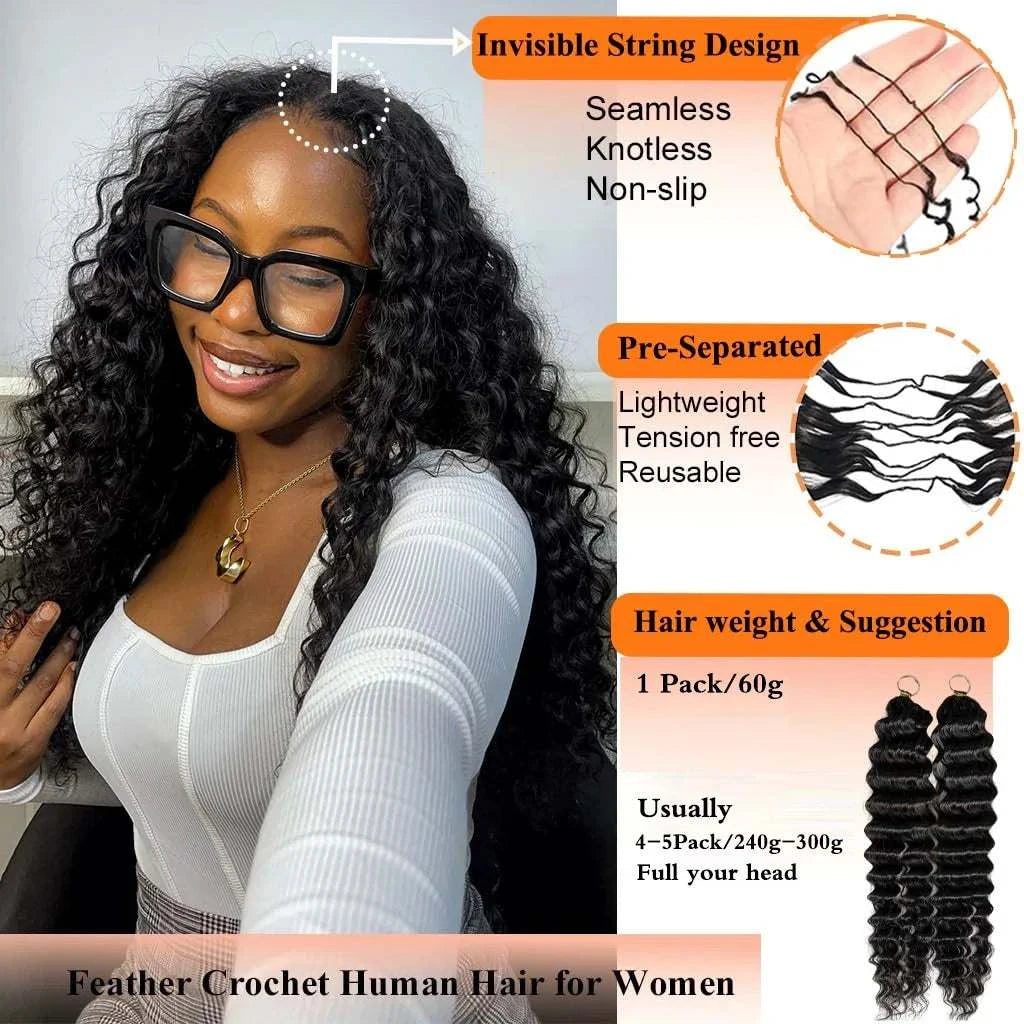 Extensions cheveux humains Geeta bouclés profonds 12A 240g 300g crochet invisible