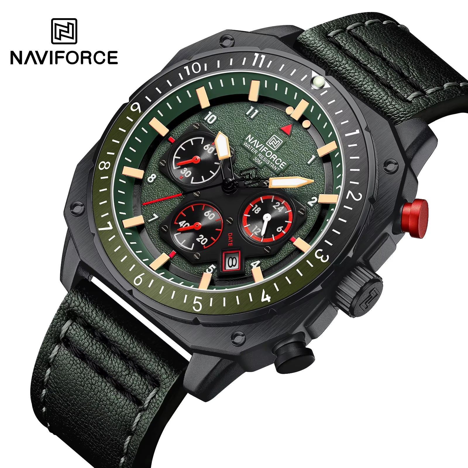 Sports Multifunction Waterproof Watches for Men Fashion Leather Luxury Brand Quartz Analog Luminous Square Wrist Watch