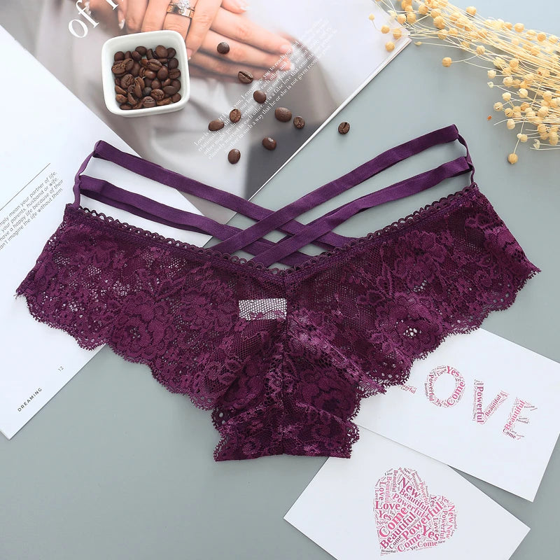 New Arrive Women Sexy Lace Panties Ladies Cross Strap Flower Lace Lingerie Female Briefs Thongs G-String Lingerie Sexy Underwear