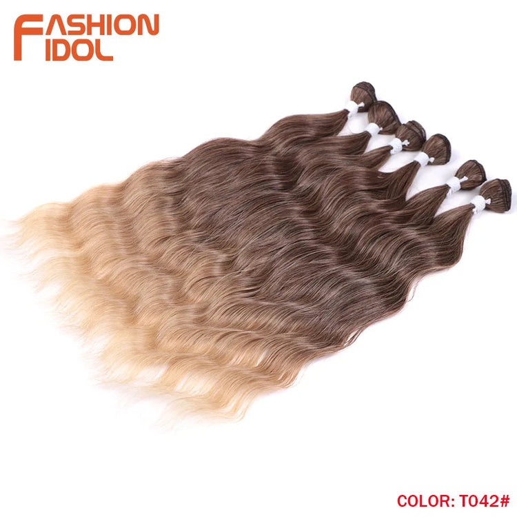 FASHION IDOL Water Wave Hair Bundles Synthetic Hair Extensions Ombre Blonde Hair Weave Bundles 6pcs 20" High Temperature Fiber Khamik Shop Online