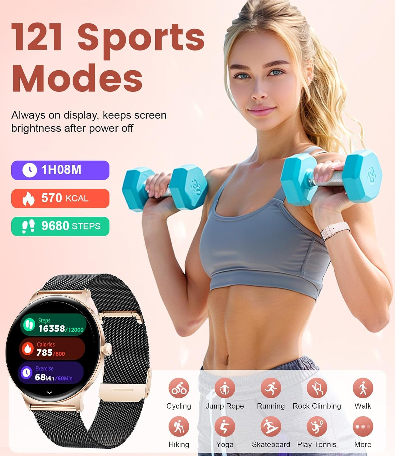 Smart Watches for Women with Answer/Make Calls, 1,43" HD AMOLED Smart Watch with 120+Sports Fitness Tracker/Calorie, IP68 Waterproof Reloj Intente Para Mujer, Android Ios Smartwatch