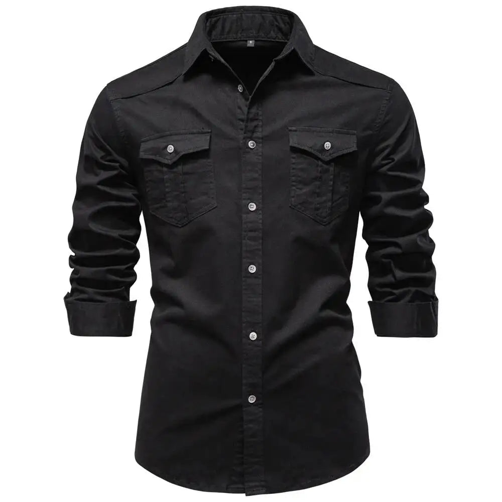 AIOPESON 2026 Business Cotton Pocket Shirt Long Sleeve Quality For Casual Slim Fit Solid Color Men Shirts Khamik Shop Online
