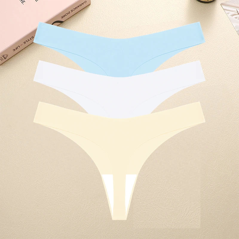 3PCS/SET Sexy G-String Underwear Female T-back Intimates Lingerie Seamless Low Waist Underpants 10 Color Lady Bikini Panty XS-XL Khamik Shop Online