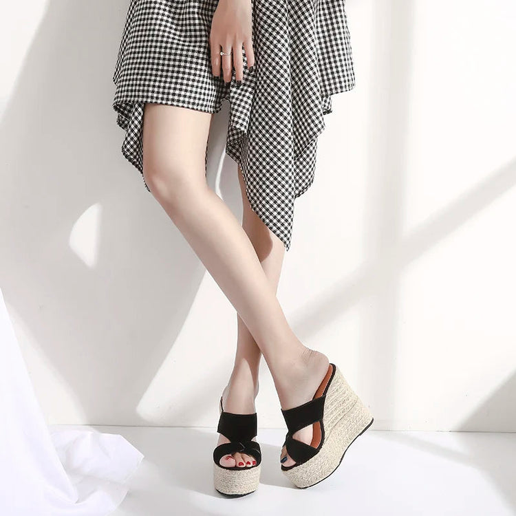 Women Sandals In Summer  Wedges Heels Platform Footwear 14cm High Heels Sandals Shoes For Lady Khamik Shop Online