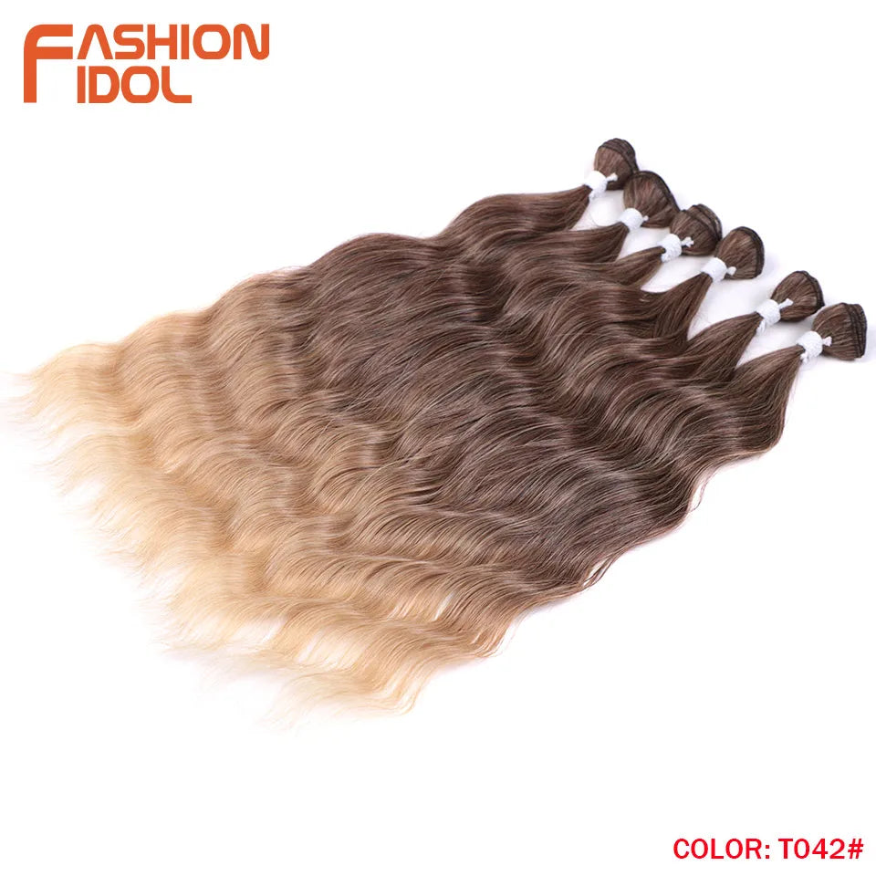 FASHION IDOL Water Wave Hair Bundles Synthetic Hair Extensions Ombre Blonde Hair Weave Bundles 6pcs 20" High Temperature Fiber Khamik Shop Online