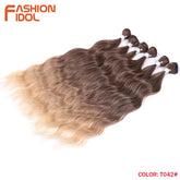 FASHION IDOL Water Wave Hair Bundles Synthetic Hair Extensions Ombre Blonde Hair Weave Bundles 6pcs 20" High Temperature Fiber Khamik Shop Online
