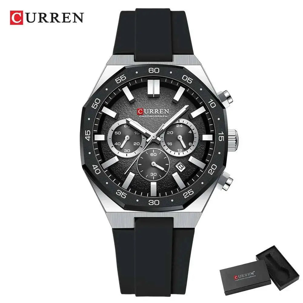 CURREN Fashion Casual Men Sports Watch Chronograph Silicone Belt Auto Date Dial Quartz Wristwatch Male Reloj Relogio Masculino Khamik Shop Online