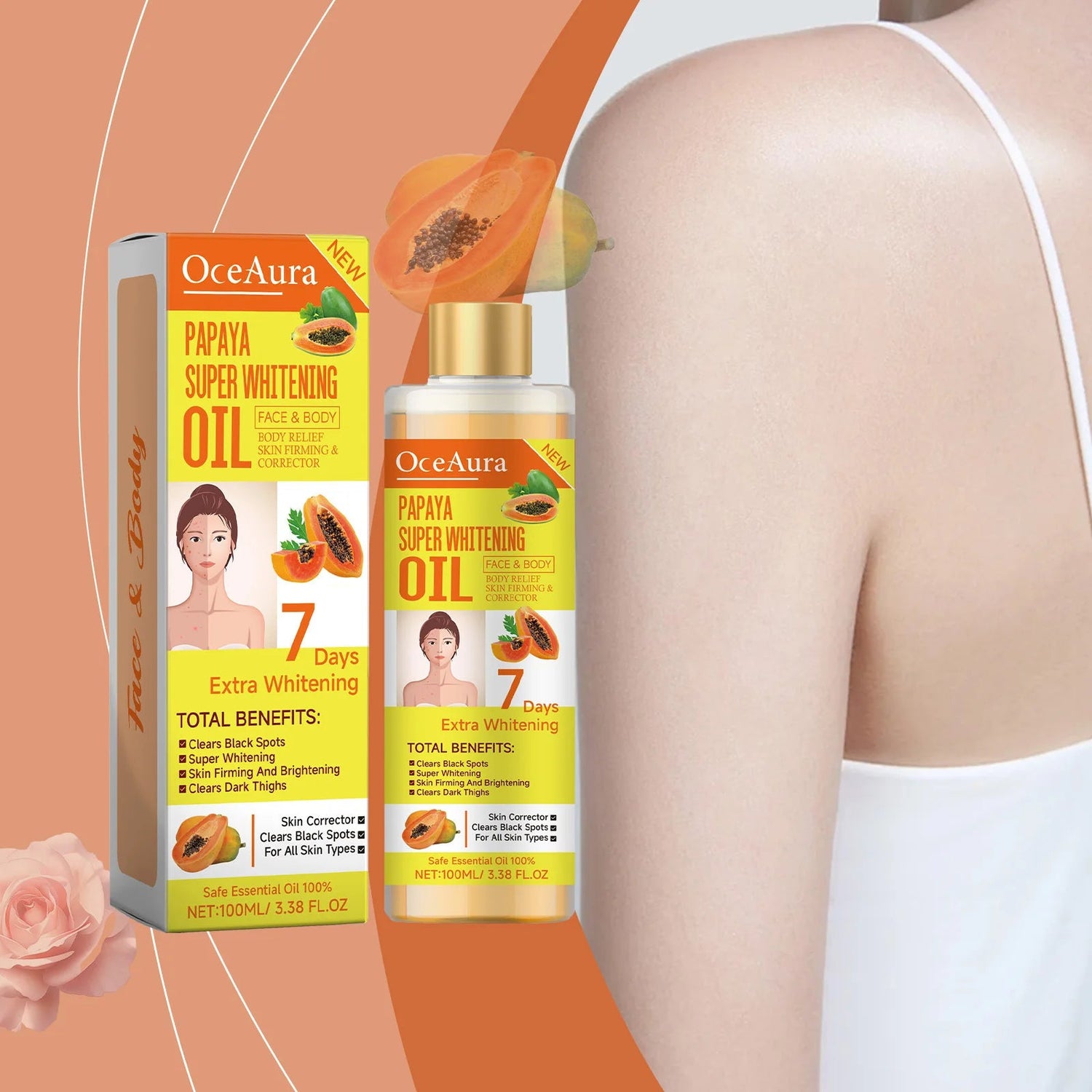 OceAura Papaya Oil for Skin Lightening 7 Days Whitening Body Firming Dark Skin Removal Oil for Muscle Relaxation Massage Thighs Khamik Shop Online