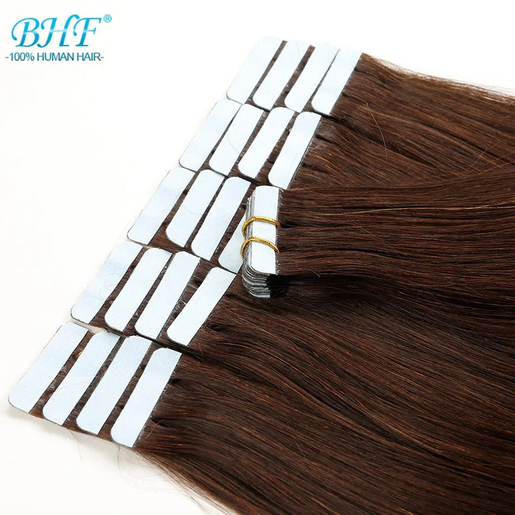 BHF Tape In Hair Extensions Human Hair 20pcs/Pack European Remy Straight Invisible Tape Ins Adhensive 100% Human Hair For Salon Khamik Shop Online