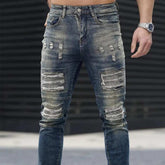 Jean déchiré stretch bleu marine pour homme style urbain tendance