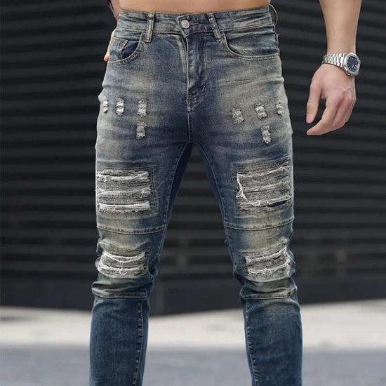 Jean déchiré stretch bleu marine pour homme style urbain tendance