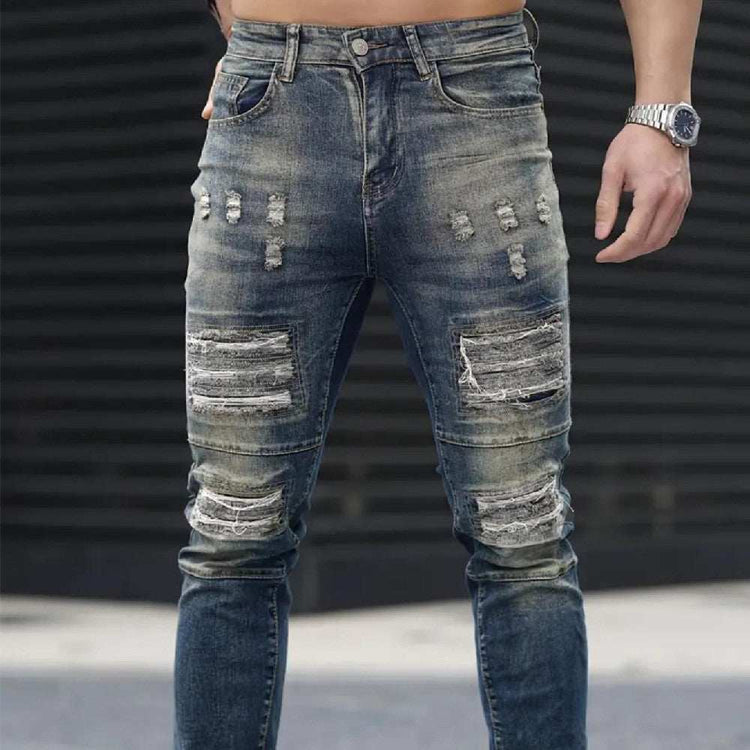 Jean déchiré stretch bleu marine pour homme style urbain tendance